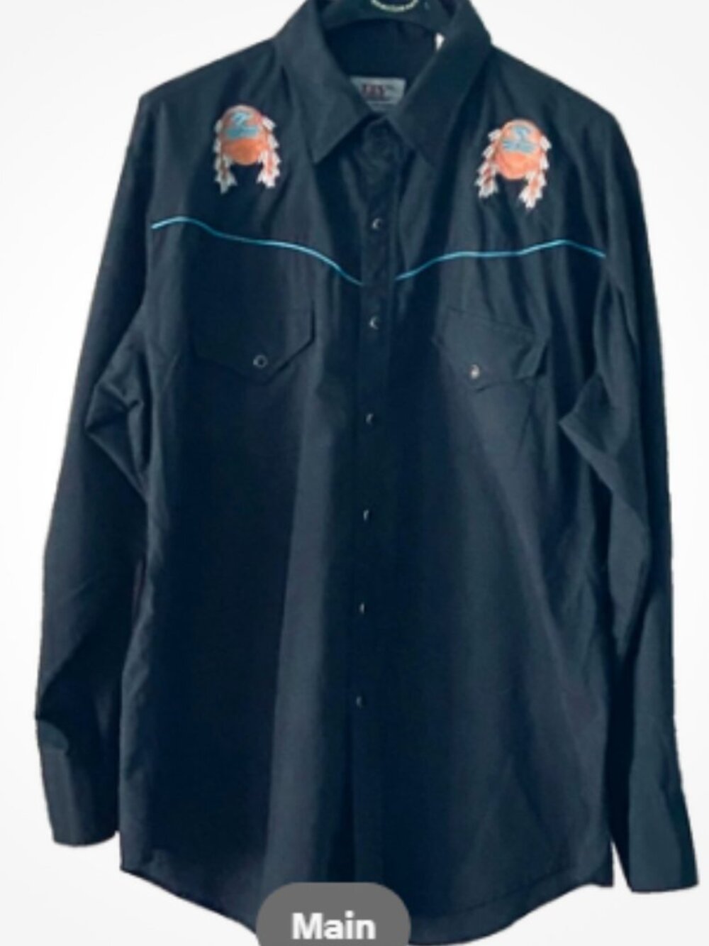 ELY Diamond Western Shirt Men's XL Black Southwestern Embroidered Snap Cowboy